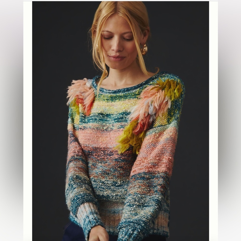 Anthropologie Embellished Ombré Sweater Size XL NWT